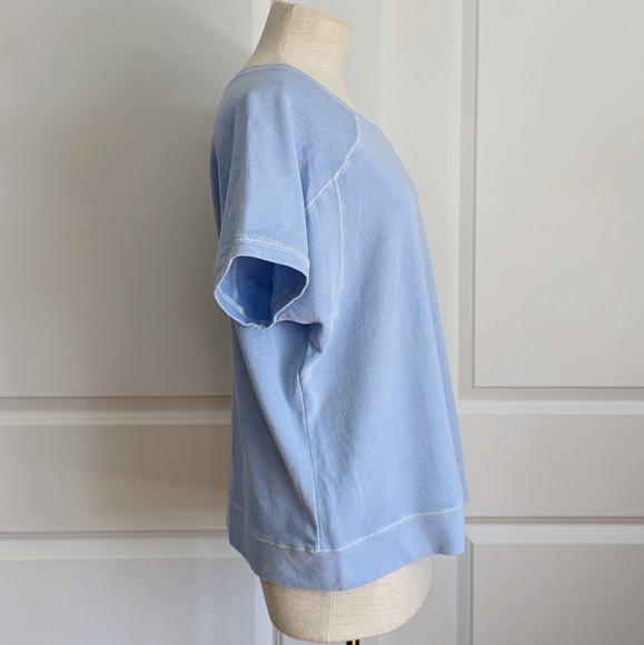 PJ Salvage Paradise Embroider Sweatshirt Short Sleeve Lightweight Sky Blue L NWT - Picture 6 of 11